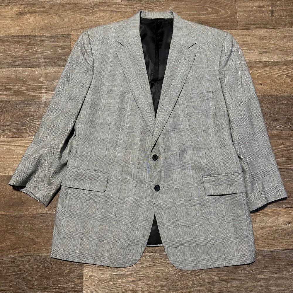 Tom James Blazer Mens 46R Grey Glen Plaid Executive Collection Hand Tailored